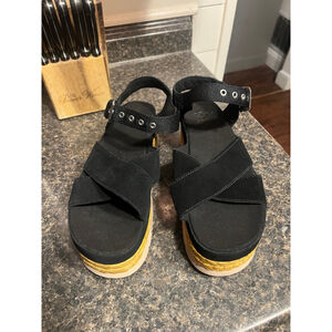 UGG Aubrey Ankle Strap Platform Sandals Black Suede